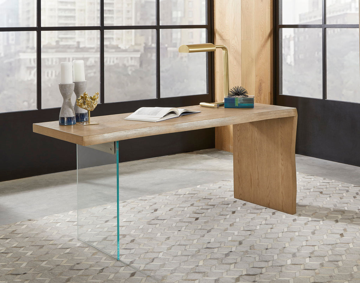 One Modern Coastal Writing Desk  in White Oak and Glass