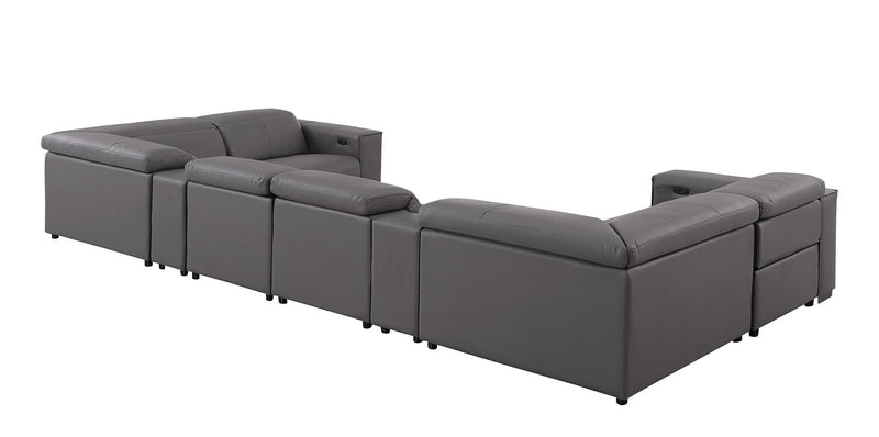 1208 - 8 Piece Modular Leather Sectional With 2 Power Recliners & Power Headrests