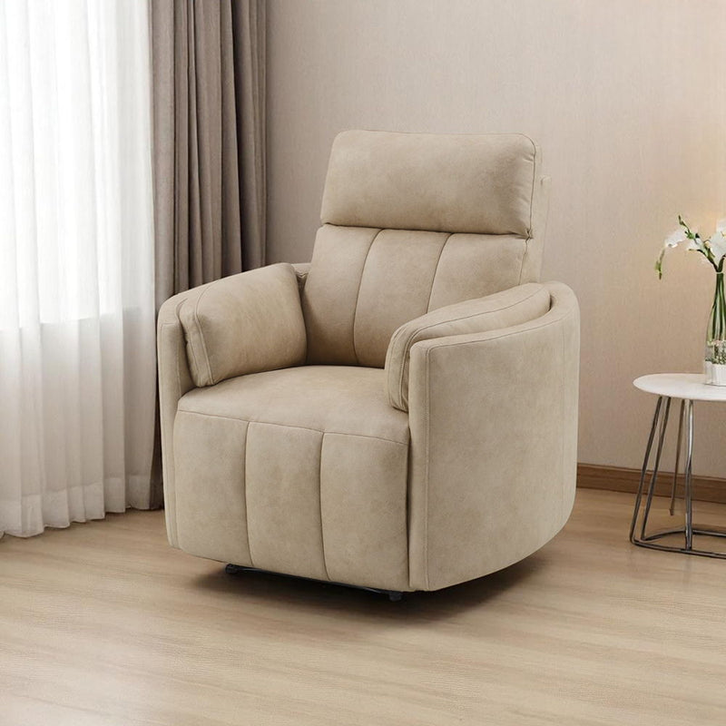 Elison - Motion Glider Recliner With Swivel - Dark Beige Polish Microfiber - R&R Furniture Gallery (Fountain Valley, CA)