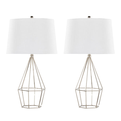 Pair of Lumi Source Diana contemporary table lamps with polished nickel and black satin finishes, featuring sleek modern design.