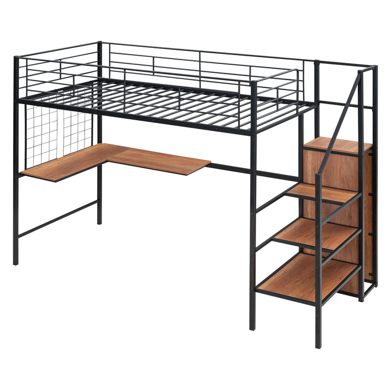 Loft Bed With Desk And Grid, Stylish Frame With Lateral Storage Ladder And Wardrobe - R&R Furniture Gallery (Fountain Valley, CA)