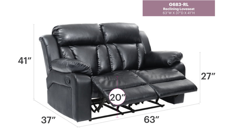 Glory Furniture Daria cozy padded reclining love seat with plush cushions, perfect for relaxing and lounging.