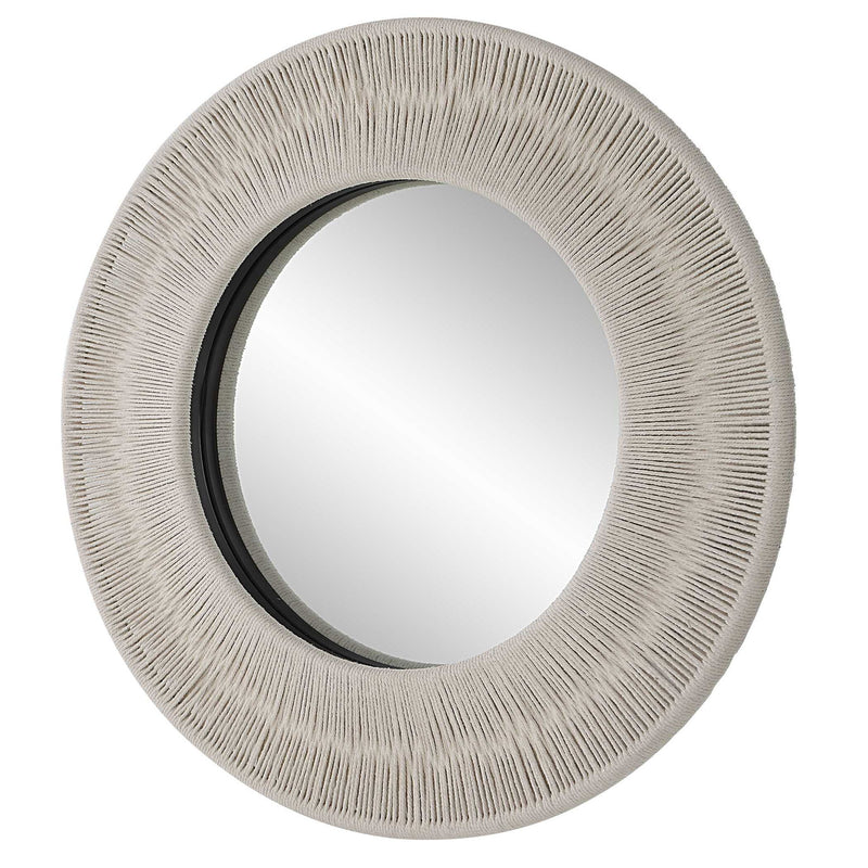 Round wall mirror with sailor's knot design by Uttermost, featuring a nautical-inspired decorative frame and reflective glass surface.