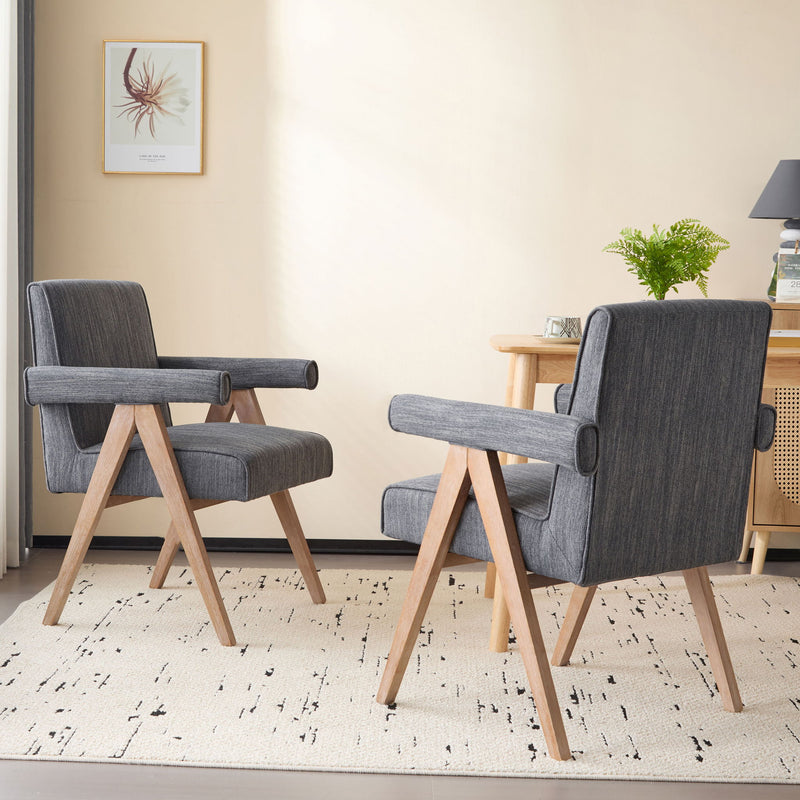Contemporary Poppy Fabric Dining Armchair With Rubberwood Legs - R&R Furniture Gallery (Fountain Valley, CA)