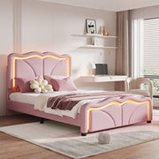 Upholstered Platform Bed & Curve Shaped And Height Adjustable Headboard, LED Light Strips - R&R Furniture Gallery (Fountain Valley, CA)
