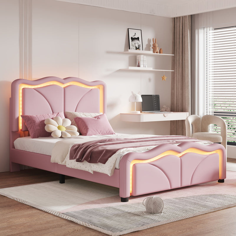 Upholstered Platform Bed & Curve Shaped And Height Adjustable Headboard, LED Light Strips - R&R Furniture Gallery (Fountain Valley, CA)