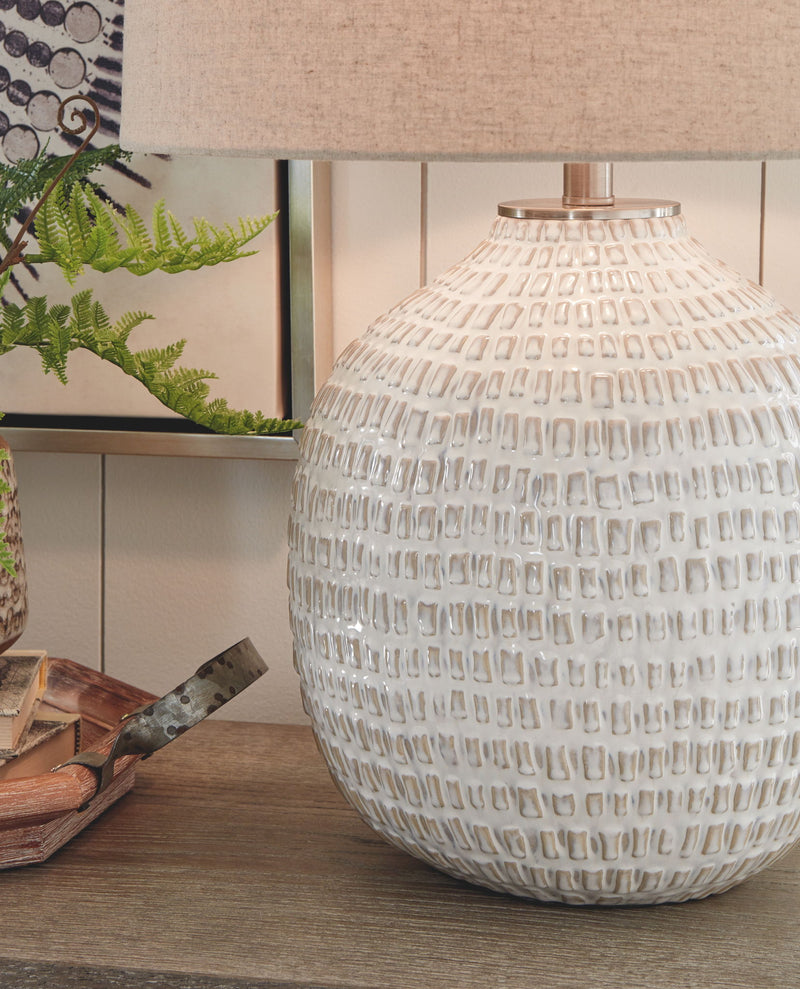 Jamon - Ceramic Table Lamp  - Beige - R&R Furniture Gallery (Fountain Valley, CA)