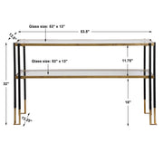 Uttermost Kentmore glass console table with sleek metal frame and clear glass top, modern style for entryways or living rooms.