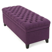Noble House Juliana storage ottoman with birch legs, upholstered in neutral fabric, serving as a functional and stylish home accent.