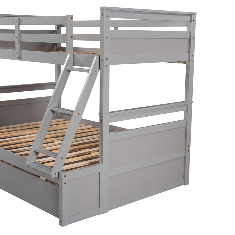DreamHaus bunk bed with integrated storage drawers and safety rails, featuring a modern wood finish and space-saving design.