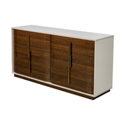 Michael Amini Pavira dresser with matching mirror, featuring a sleek wooden finish and modern design for elegant bedroom storage.