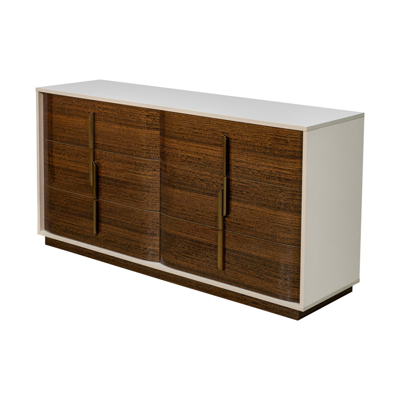 Michael Amini Pavira dresser with matching mirror, featuring a sleek wooden finish and modern design for elegant bedroom storage.