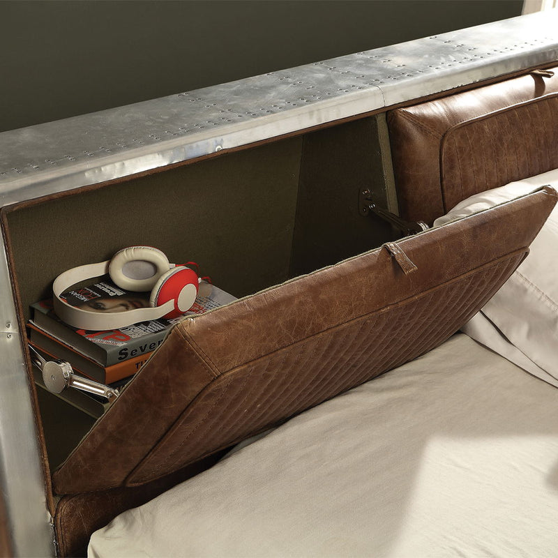 Brancaster - Queen Bed - Retro Brown Top Grain Leather & Aluminum - R&R Furniture Gallery (Fountain Valley, CA)