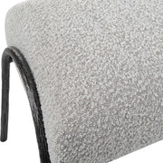 Gray upholstered Jacobsen Modern Bench by Uttermost featuring sleek design and plush fabric upholstery.