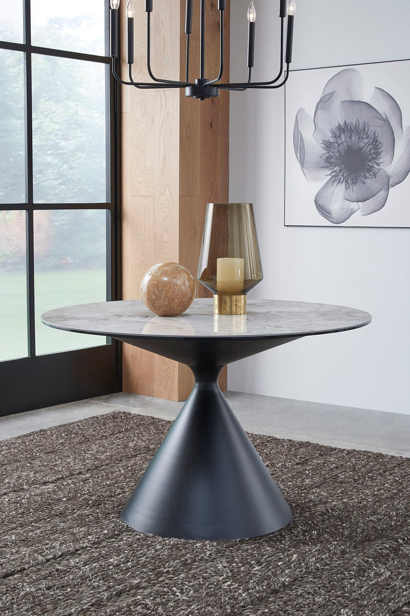 Winston Stone Top Metal Base Round Dining Table in Grigio