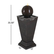 35.5" Tall Column Fountain With LED Lights, Retro Outdoor Decor, Weather Resistant Feature - Dark Brown - R&R Furniture Gallery (Fountain Valley, CA)