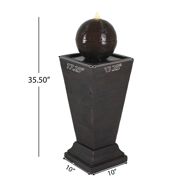 35.5" Tall Column Fountain With LED Lights, Retro Outdoor Decor, Weather Resistant Feature - Dark Brown - R&R Furniture Gallery (Fountain Valley, CA)