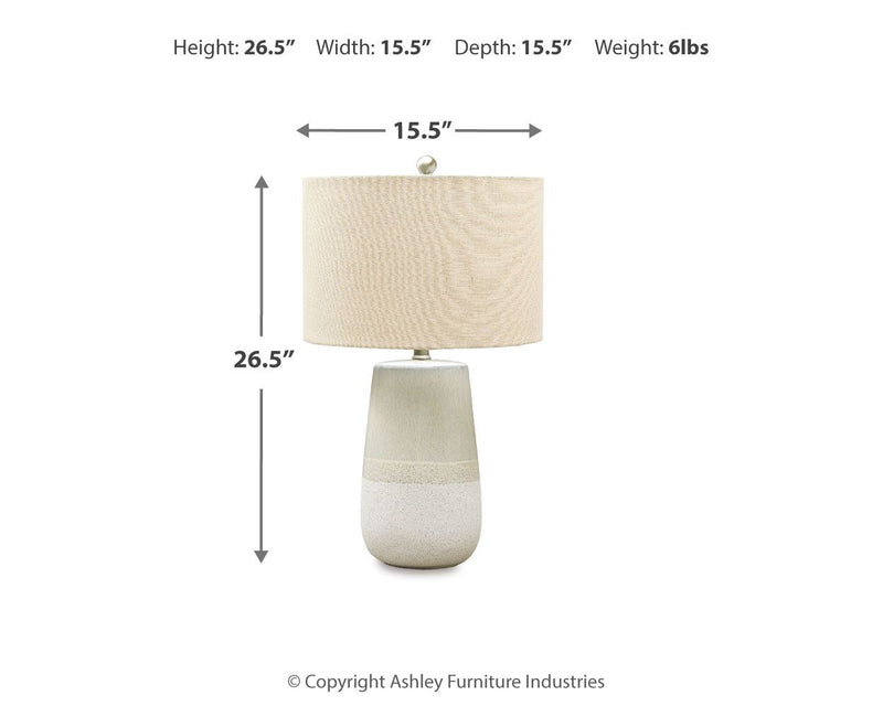 Shavon - Ceramic Table Lamp  - Beige / White - R&R Furniture Gallery (Fountain Valley, CA)