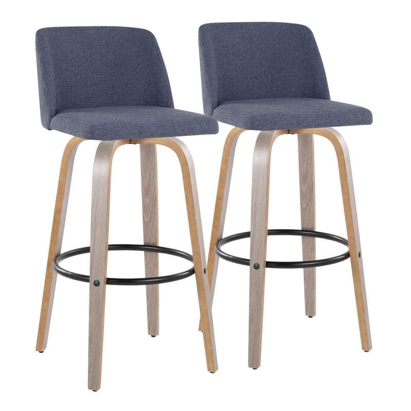 Lumi Source Toriano fixed height contemporary barstools with swivel and round footrest, set of 2, in modern design