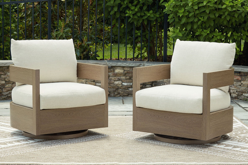 Serene Bay - Swivel Glider Chair With Cushion - Dark Brown / White - R&R Furniture Gallery (Fountain Valley, CA)
