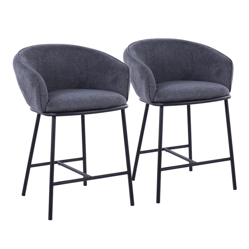 Pair of Lumi Source Ashland contemporary counter stools with sleek wooden seats and black metal legs, set of two.