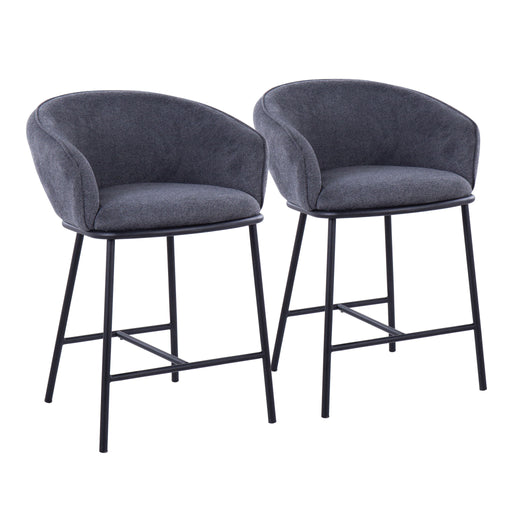 Pair of Lumi Source Ashland contemporary counter stools with sleek wooden seats and black metal legs, set of two.