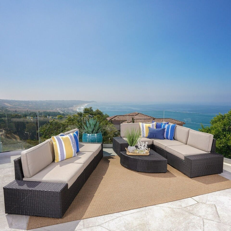 Santa Cruz - 8 Piece Outdoor Sectional Set - Dark Brown - R&R Furniture Gallery (Fountain Valley, CA)