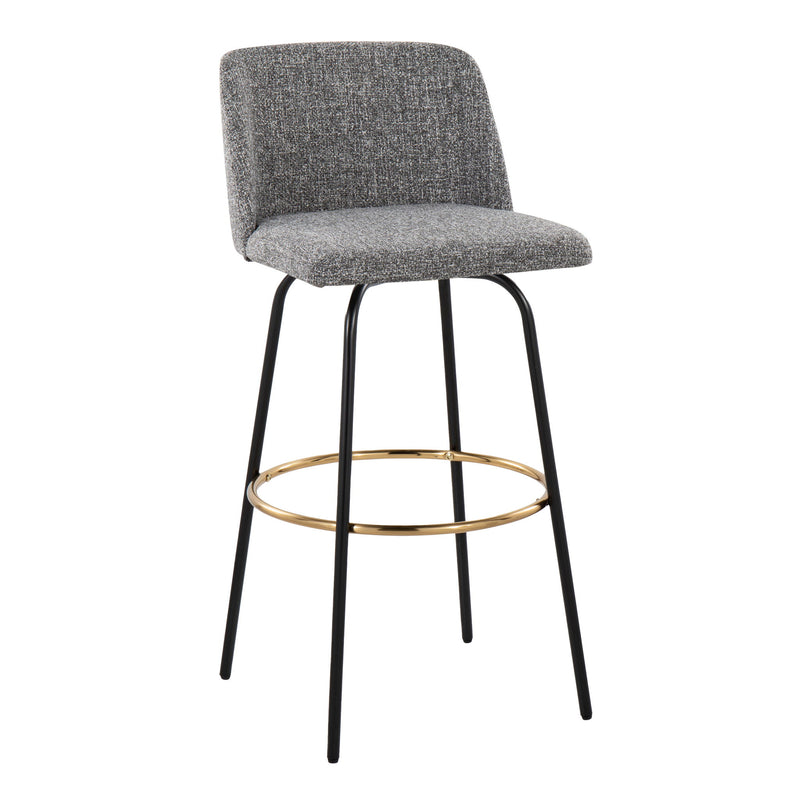 Set of 2 Lumi Source Toriano contemporary fixed height barstools with swivel seats and round footrests.