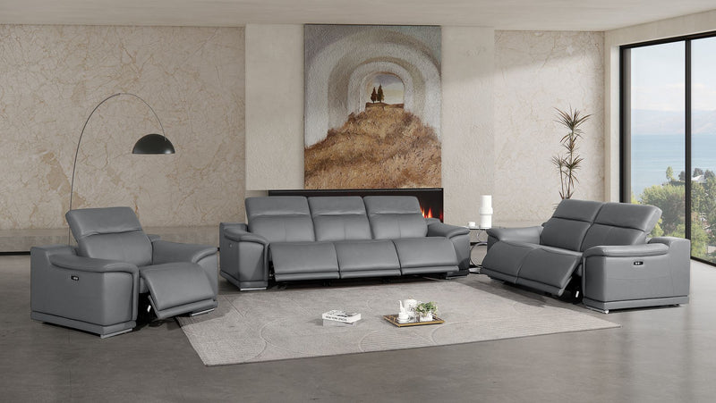 2679 - Power Reclining Sofa, Loveseat & Chair Set In Genuine Leather (6 Recliners)