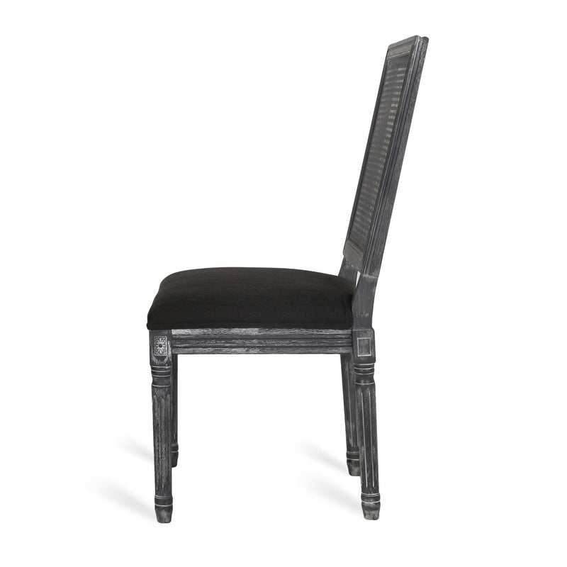 French Country Dining Chair With Rectangular Cane Backrest And Smooth Upholstered Seating - R&R Furniture Gallery (Fountain Valley, CA)