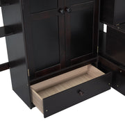 DreamHaus loft bed with integrated bookshelf, drawers, desk, and wardrobe, showcasing a multi-functional space-saving bedroom solution.