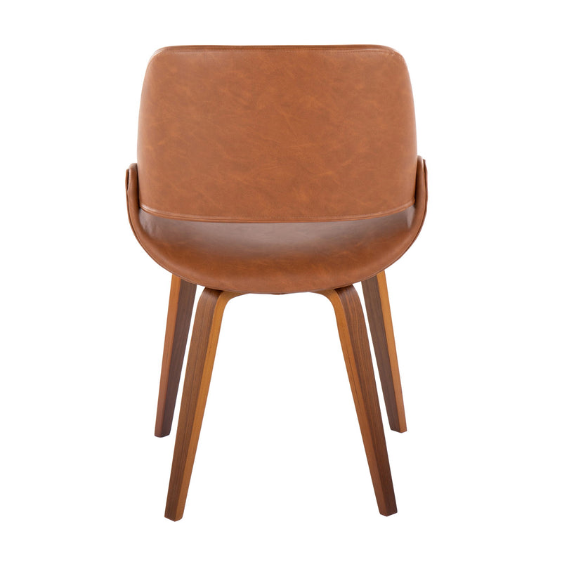 Pair of Lumi Source Fabrico mid-century modern dining chairs with wooden legs and upholstered seats, set of two.