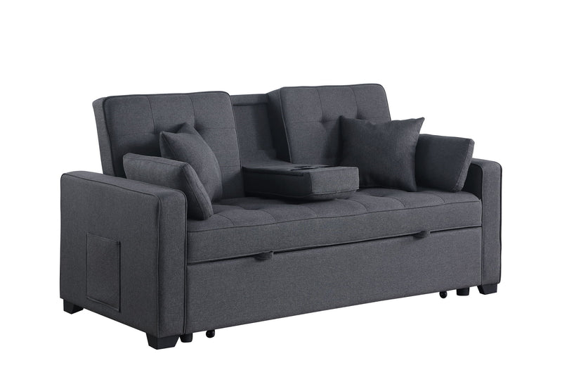 Cody II - Convertible Sleeper Loveseat With Cup Holder, Charging Ports and Pocket - Dark Gray - R&R Furniture Gallery (Fountain Valley, CA)