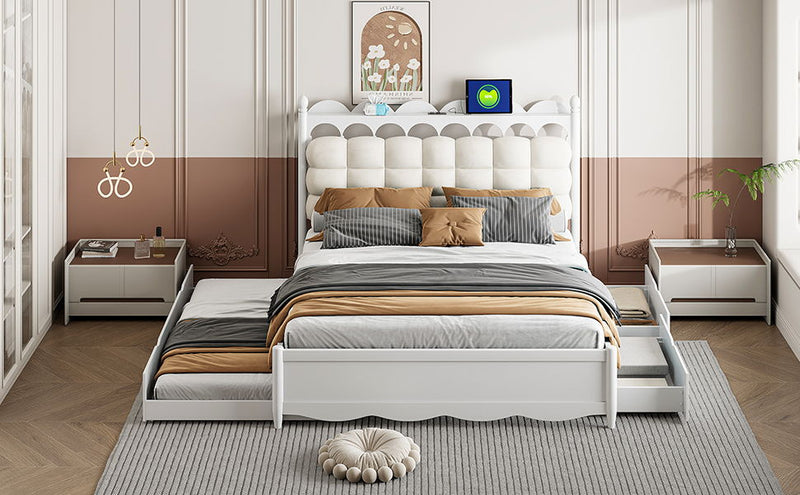 Storage Platform Bed, With 2 Big Drawers, Trundle, One Set Of Sockets & USB Ports - R&R Furniture Gallery (Fountain Valley, CA)