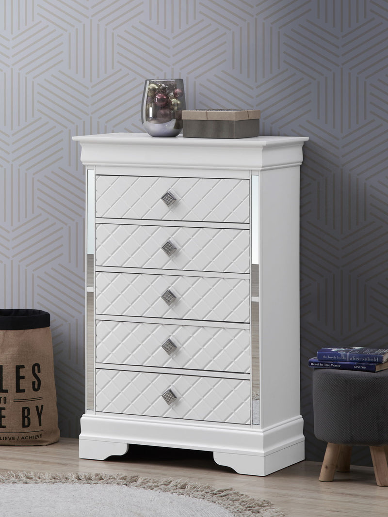 Glory Furniture Verona Silver Champagne accent chest with sleek design and metallic finish, stylish storage for living room or hallway.