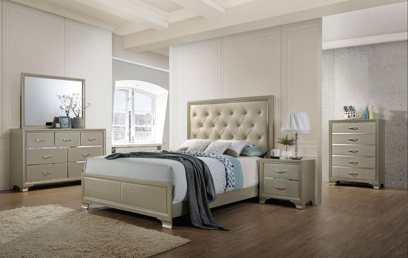 Carine - Queen Bed - Synthetic Leather & Champagne - R&R Furniture Gallery (Fountain Valley, CA)