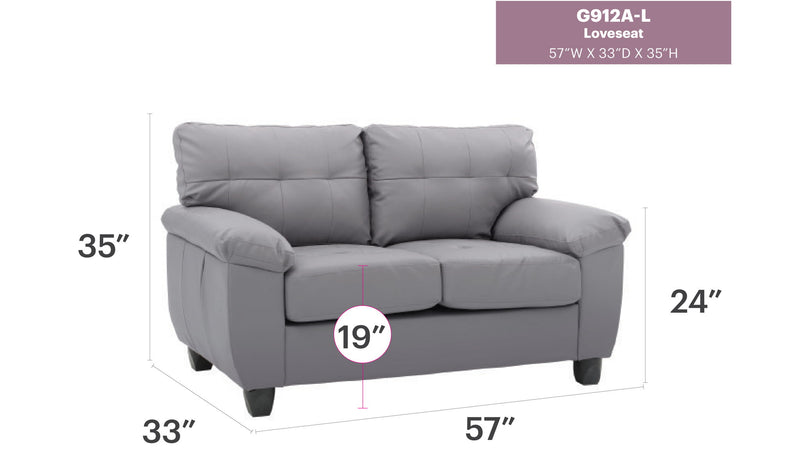 Glory Furniture stylish loveseat with padded arms, stationary design, featuring comfortable fabric upholstery in a cozy living room setting.