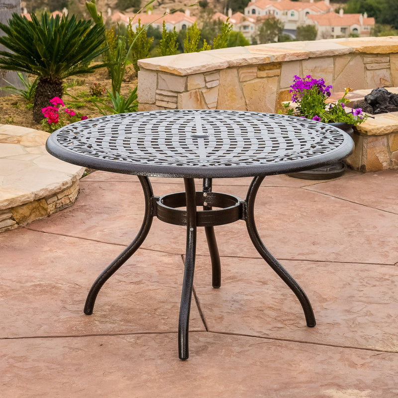 Tranquilius - Outdoor Round Dining Table With Lattice Tabletop, Umbrella Hole And Curved Legs - R&R Furniture Gallery (Fountain Valley, CA)
