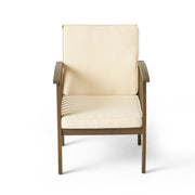 Pair of Noble House Casa Acacia wood club chairs with gray and cream water-resistant cushions, set of two, perfect for outdoor lounging