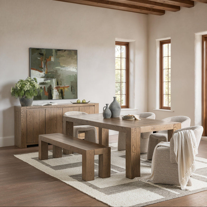 Classic Home Bristol dining bench with wooden legs and upholstered seat, perfect for kitchen or dining room seating.