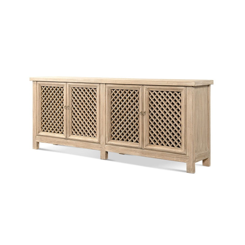 Jennifer Taylor Home Arden 4-door sideboard in natural wood finish, featuring sleek design and spacious storage compartments.