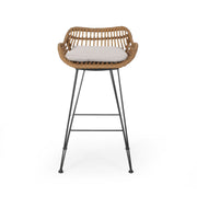 Outdoor rattan bar chair with metal legs from Noble House, part of a stylish outdoor stool set, featuring woven rattan seating.