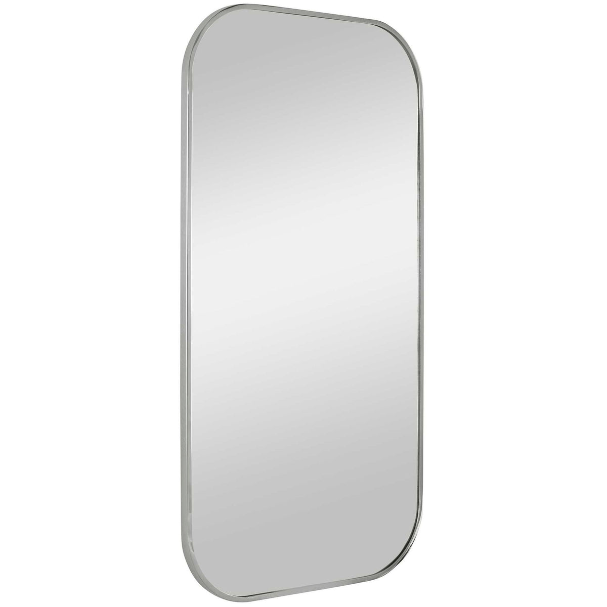 Uttermost Taft wall mirror with a sleek, modern frame, hanging on a wall, reflecting a stylish interior space.