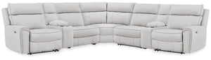 Signature Design by Ashley reclining sectional sofa with plush cushions and reclining features, showcasing a modern living room setup.