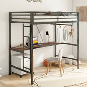 Adam - Twin Loft Bunk Bed With Cinnamon Wood Desk And Closet Rod - Black - R&R Furniture Gallery (Fountain Valley, CA)