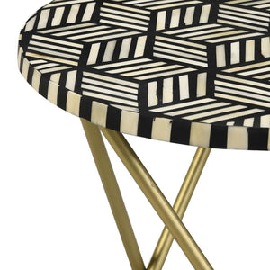 Top Accent Table With Mosaic Design, Circular Tabletop - Gold