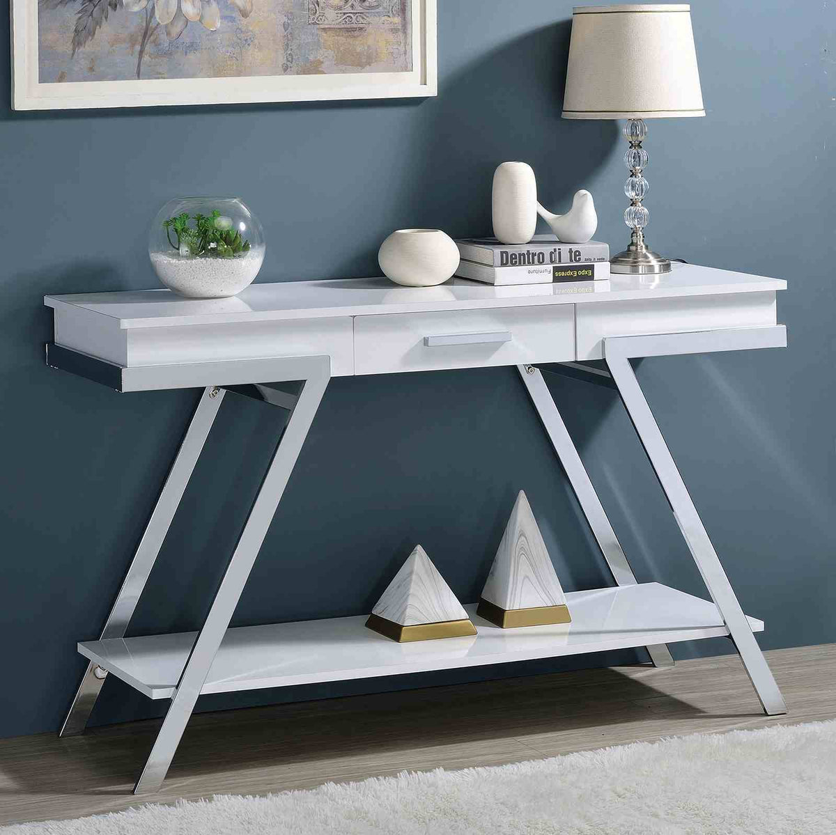 Titus - Sofa Table, White/Chrome