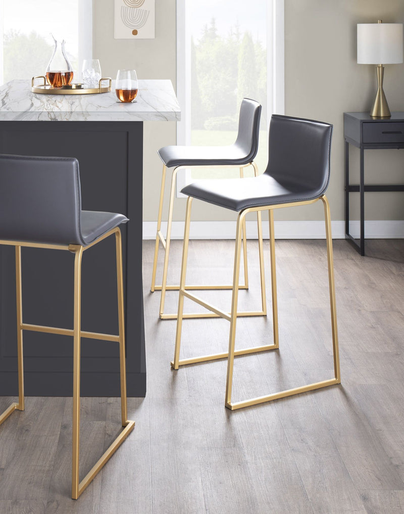 Set of two Lumi Source Mara contemporary upholstered barstools with sleek design and cushioned seats, perfect for modern kitchens or bars.