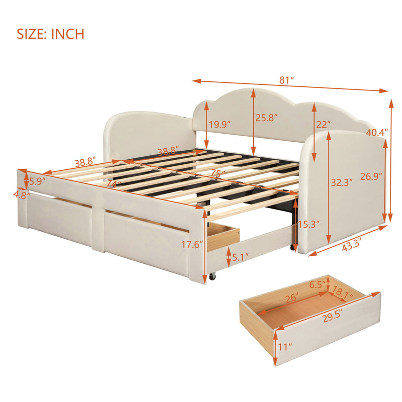 Upholstered Daybed With Cloud-Shaped Backrest, Trundle & 2 Drawers And USB Ports - R&R Furniture Gallery (Fountain Valley, CA)