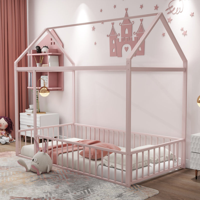 Metal Bed House Bed Frame With Fence - R&R Furniture Gallery (Fountain Valley, CA)